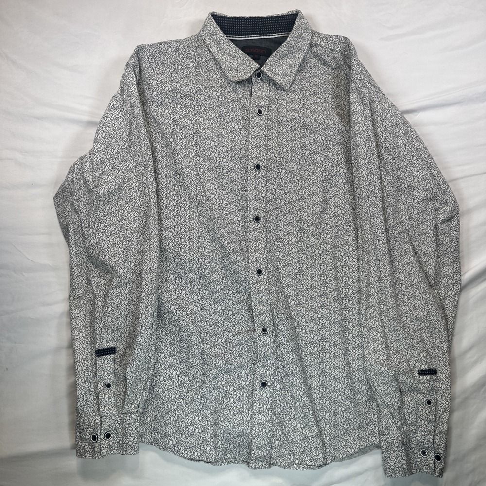 Smash Men's Button Up Shirt XL Black And White Long Sleeve Leaf Print Casual